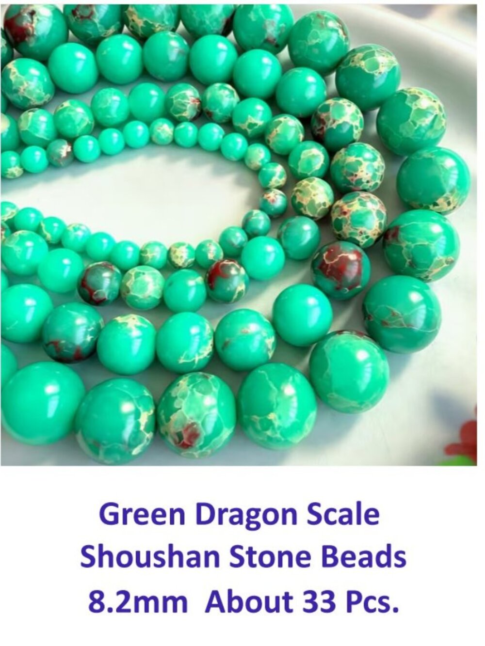 Green Dragon Scale Shoushan Stone 8.2mm Approx. 33 Pcs.